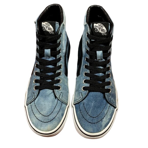 Vans Sneakers Womens Size 6 Blue Denim Acid Wash Patches High Top Skater Shoes - Picture 9 of 13